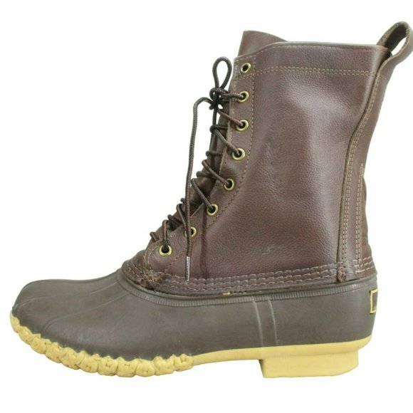 L.L. Bean Shoes - LL Bean Brown Leather Lace Up Unlined Mid Calf Hunting Duck Boots Size 10 N